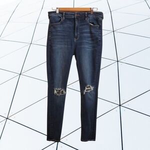 American Eagle Outfitters Jeans Womens Sz 14 Super Hi-rise Jegging Blue Ripped